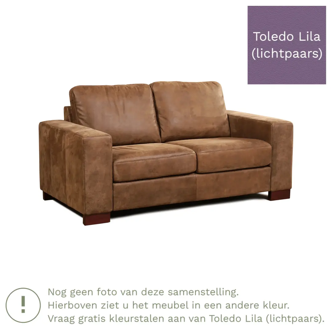 afbeelding van Leren bank Enjoy - 2 zits - Toledo Lila (lichtpaars) - Poten hout bruin