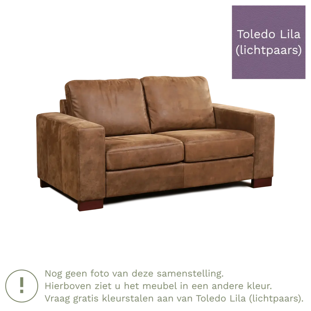 afbeelding van Leren bank Enjoy - 2 zits - Toledo Lila (lichtpaars) - Poten hout bruin