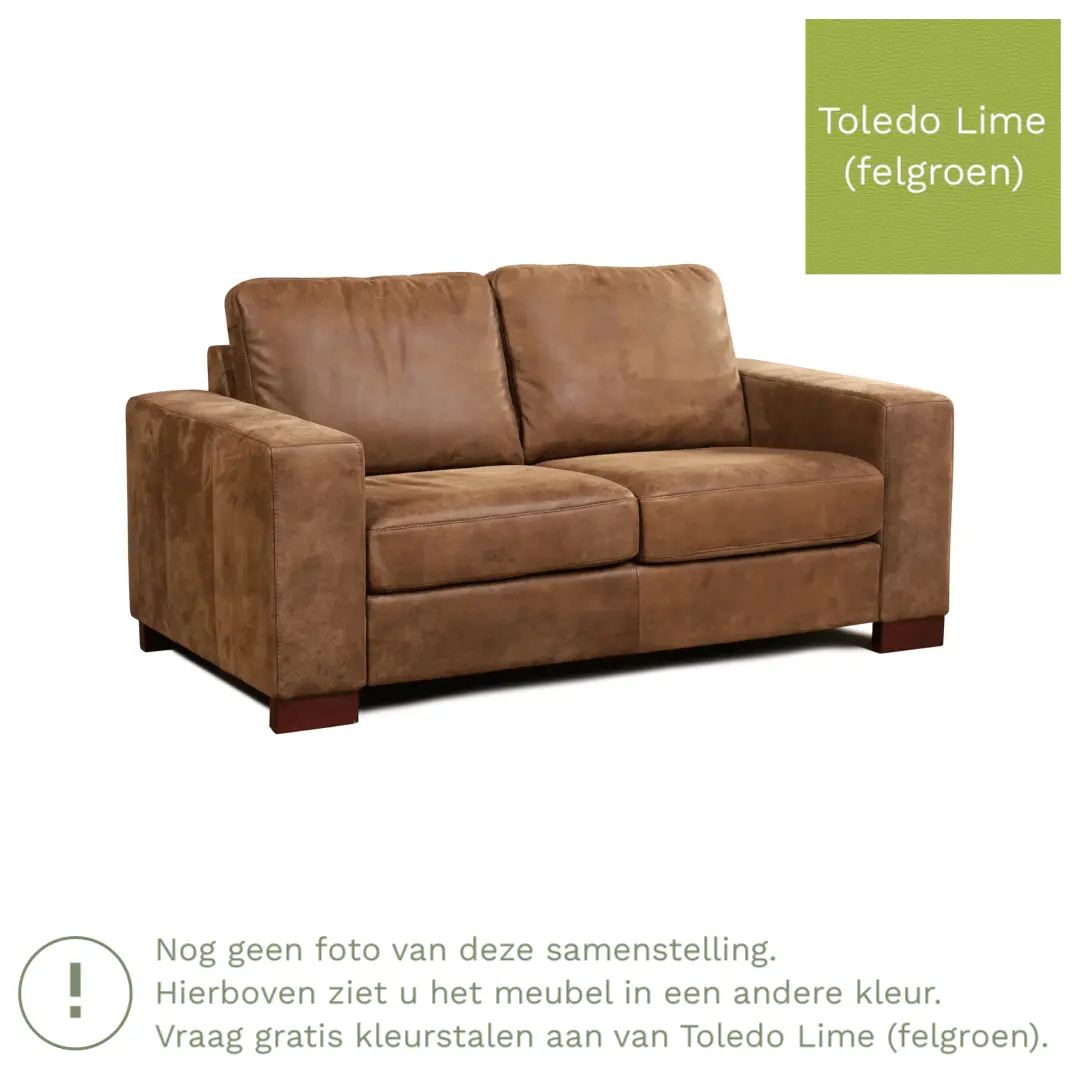 afbeelding van Leren bank Enjoy - 2 zits - Toledo Lime (felgroen) - Poten hout zwart