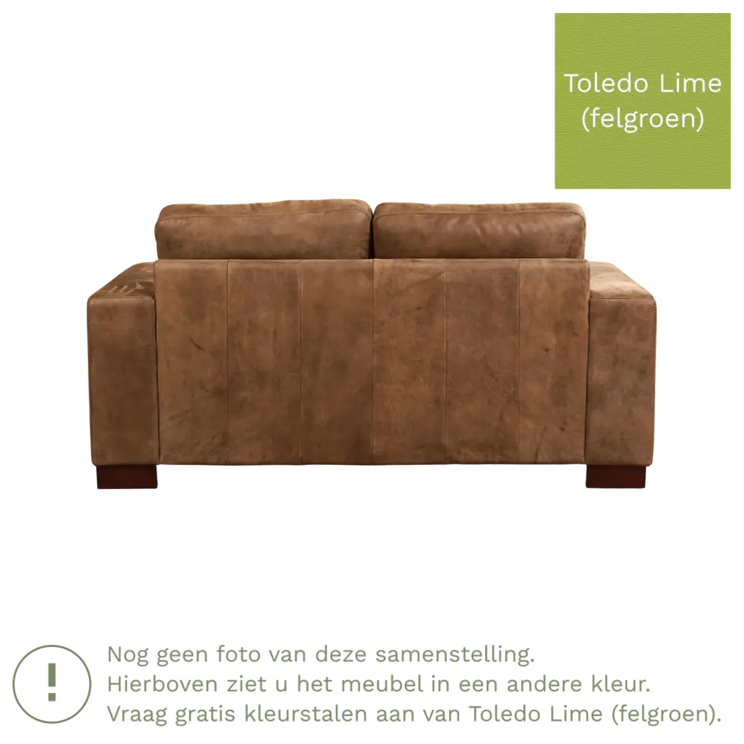 afbeelding van Leren bank Enjoy - 2 zits - Toledo Lime (felgroen) - Poten hout zwart
