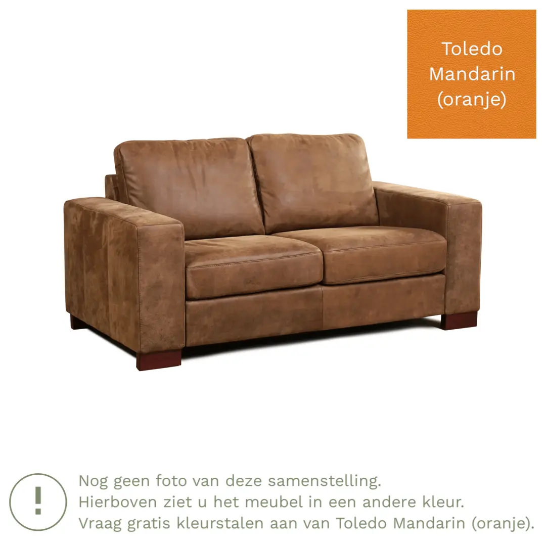 afbeelding van Leren bank Enjoy - 2 zits - Toledo Mandarin (oranje) - Poten hout zwart