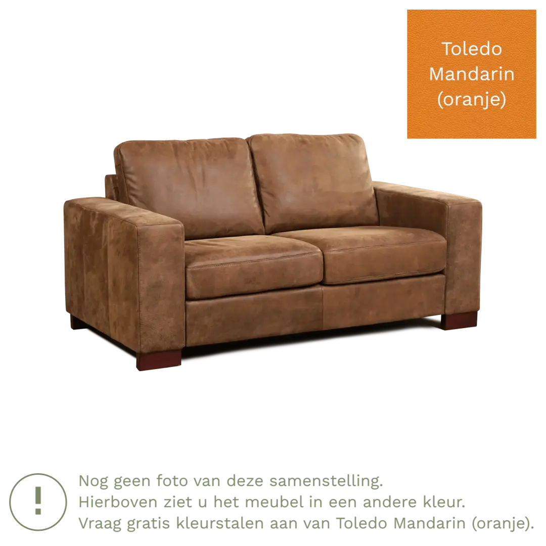 afbeelding van Leren bank Enjoy - 2 zits - Toledo Mandarin (oranje) - Poten hout zwart