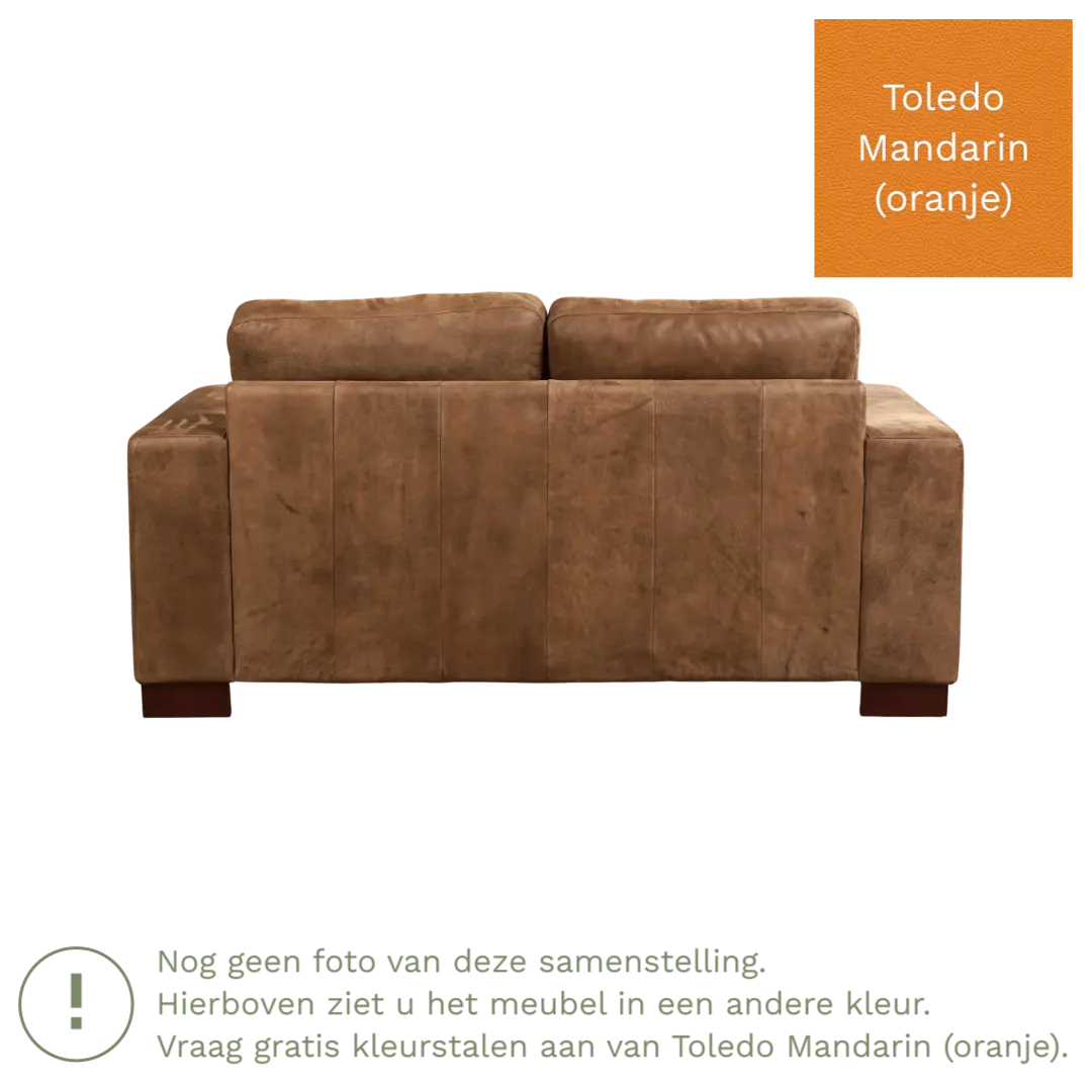 afbeelding van Leren bank Enjoy - 2 zits - Toledo Mandarin (oranje) - Poten hout zwart