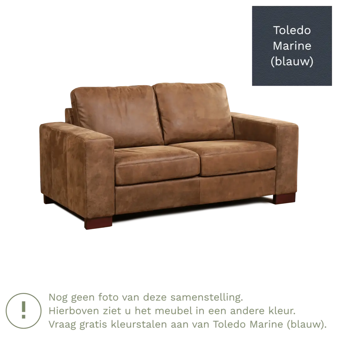 afbeelding van Leren bank Enjoy - 2 zits - Toledo Marine (blauw) - Poten hout bruin