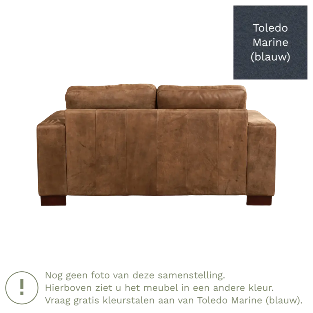 afbeelding van Leren bank Enjoy - 2 zits - Toledo Marine (blauw) - Poten hout bruin