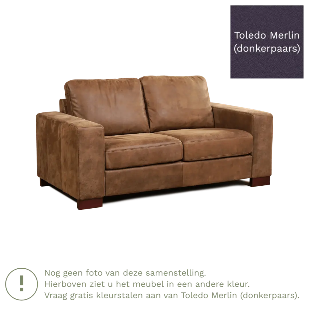 afbeelding van Leren bank Enjoy - 2 zits - Toledo Merlin (donkerpaars) - Poten hout bruin