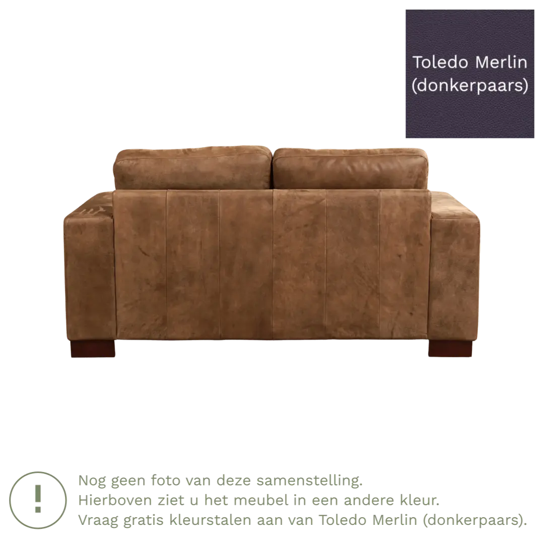 afbeelding van Leren bank Enjoy - 2 zits - Toledo Merlin (donkerpaars) - Poten hout bruin
