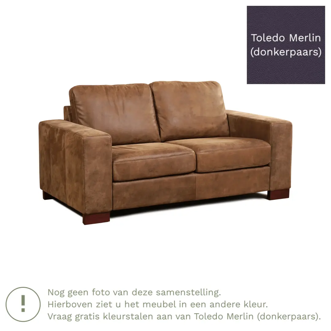 afbeelding van Leren bank Enjoy - 2 zits - Toledo Merlin (donkerpaars) - Poten hout zwart