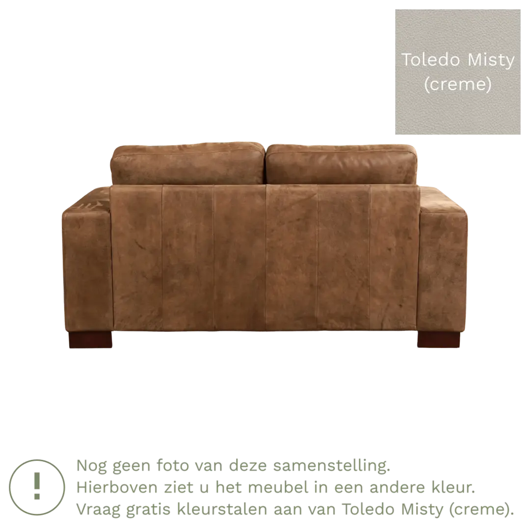 afbeelding van Leren bank Enjoy - 2 zits - Toledo Misty (crème) - Poten hout bruin