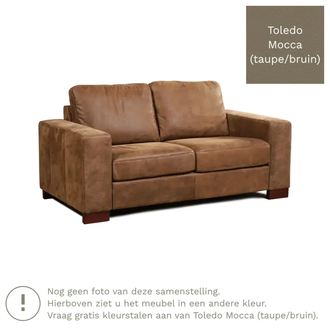 afbeelding van Leren bank Enjoy - 2 zits - Toledo Mocca (taupe/bruin) - Poten hout bruin