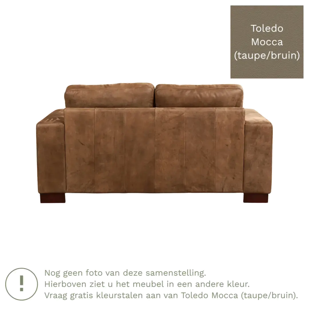 afbeelding van Leren bank Enjoy - 2 zits - Toledo Mocca (taupe/bruin) - Poten hout bruin