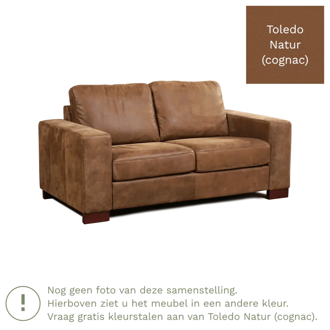 afbeelding van Leren bank Enjoy - 2 zits - Toledo Natur (cognac) - Poten hout bruin