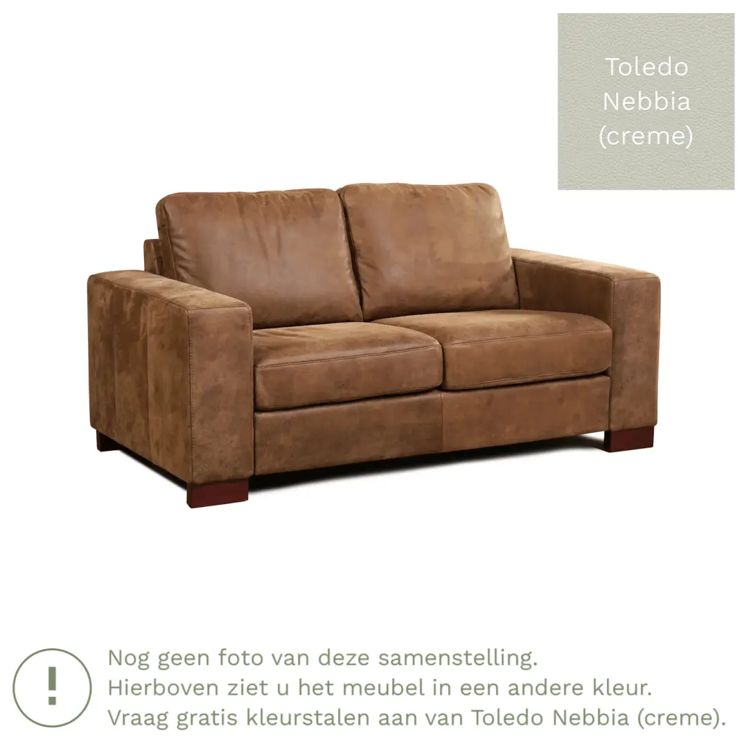 afbeelding van Leren bank Enjoy - 2 zits - Toledo Nebbia (crème) - Poten hout zwart