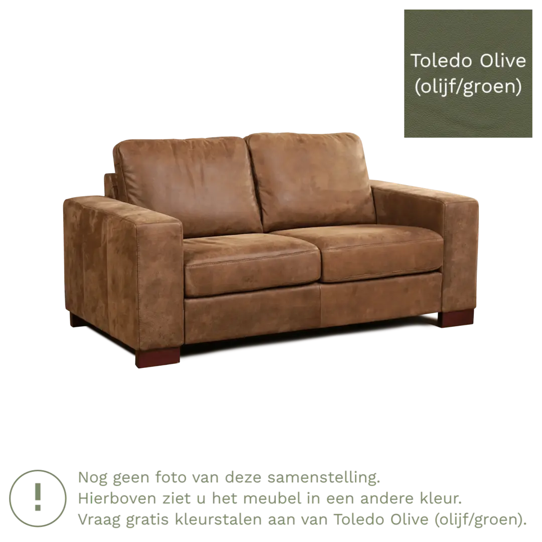 afbeelding van Leren bank Enjoy - 2 zits - Toledo Olive (olijf/goen) - Poten hout zwart