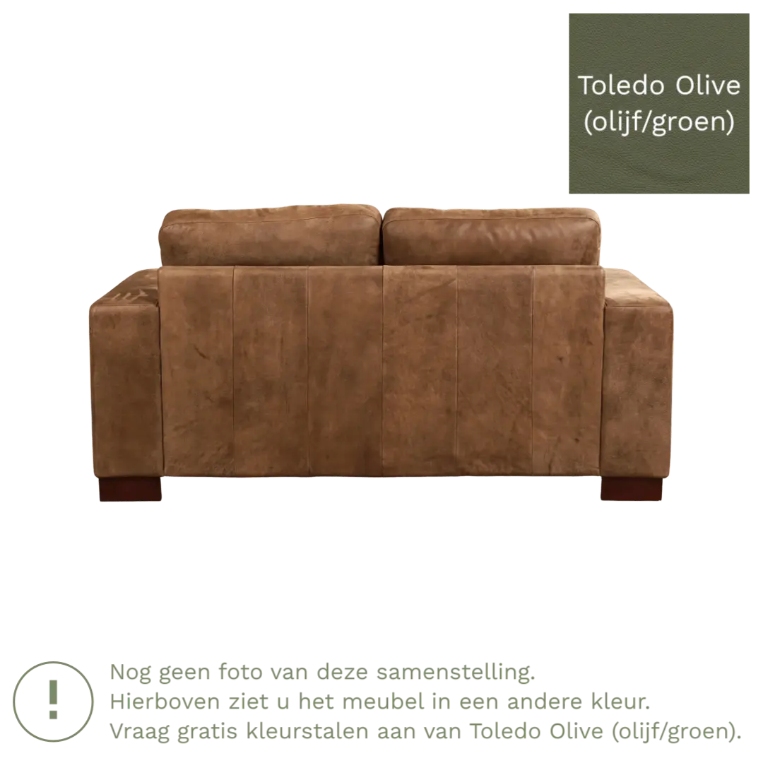 afbeelding van Leren bank Enjoy - 2 zits - Toledo Olive (olijf/goen) - Poten hout zwart