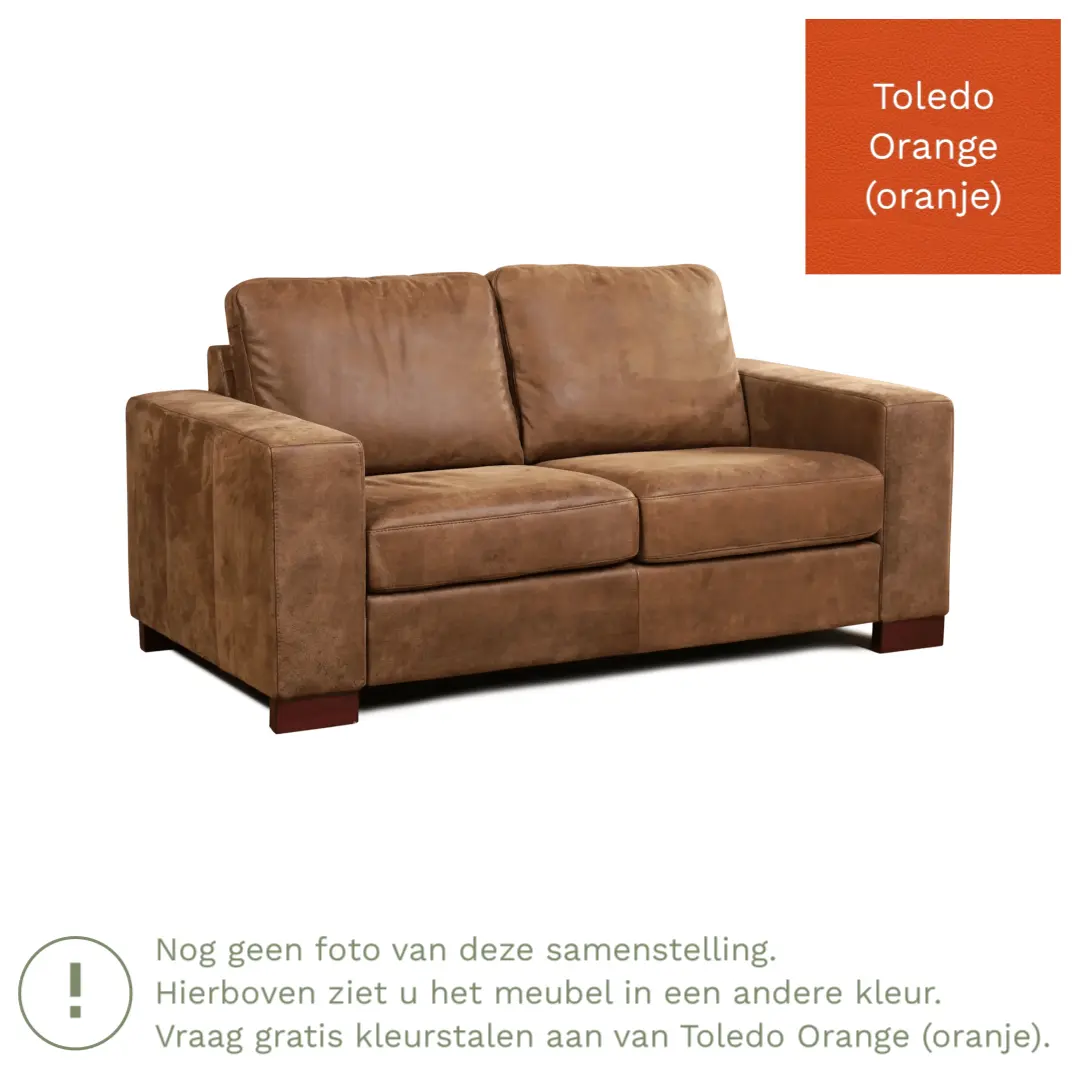 afbeelding van Leren bank Enjoy - 2 zits - Toledo Orange (oranje) - Poten hout bruin