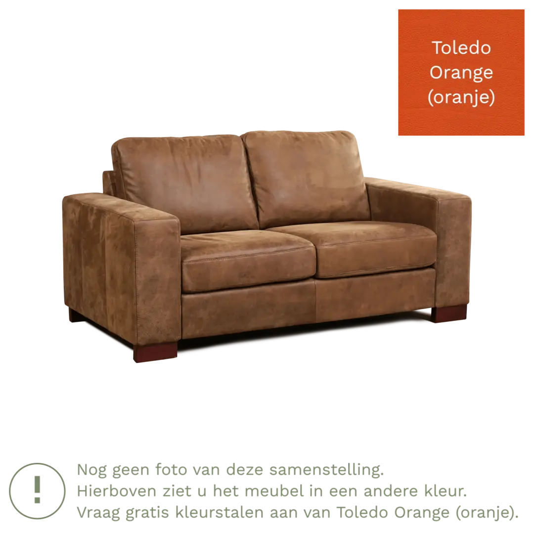 afbeelding van Leren bank Enjoy - 2 zits - Toledo Orange (oranje) - Poten hout bruin
