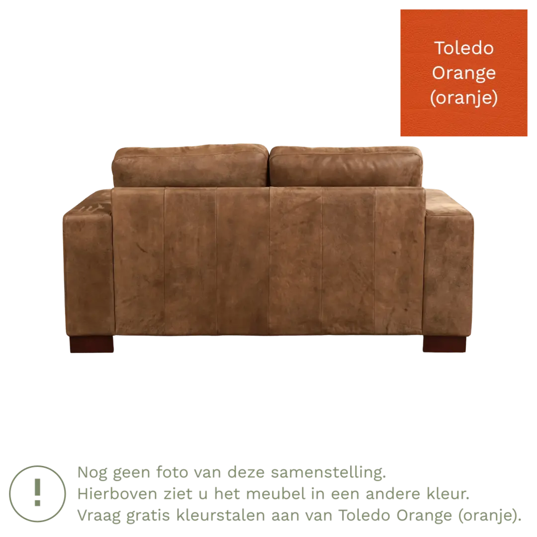 afbeelding van Leren bank Enjoy - 2 zits - Toledo Orange (oranje) - Poten hout bruin