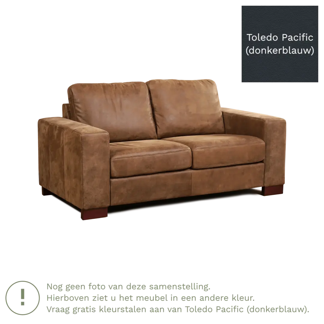 afbeelding van Leren bank Enjoy - 2 zits - Toledo Pacific (donkerblauw) - Poten hout bruin