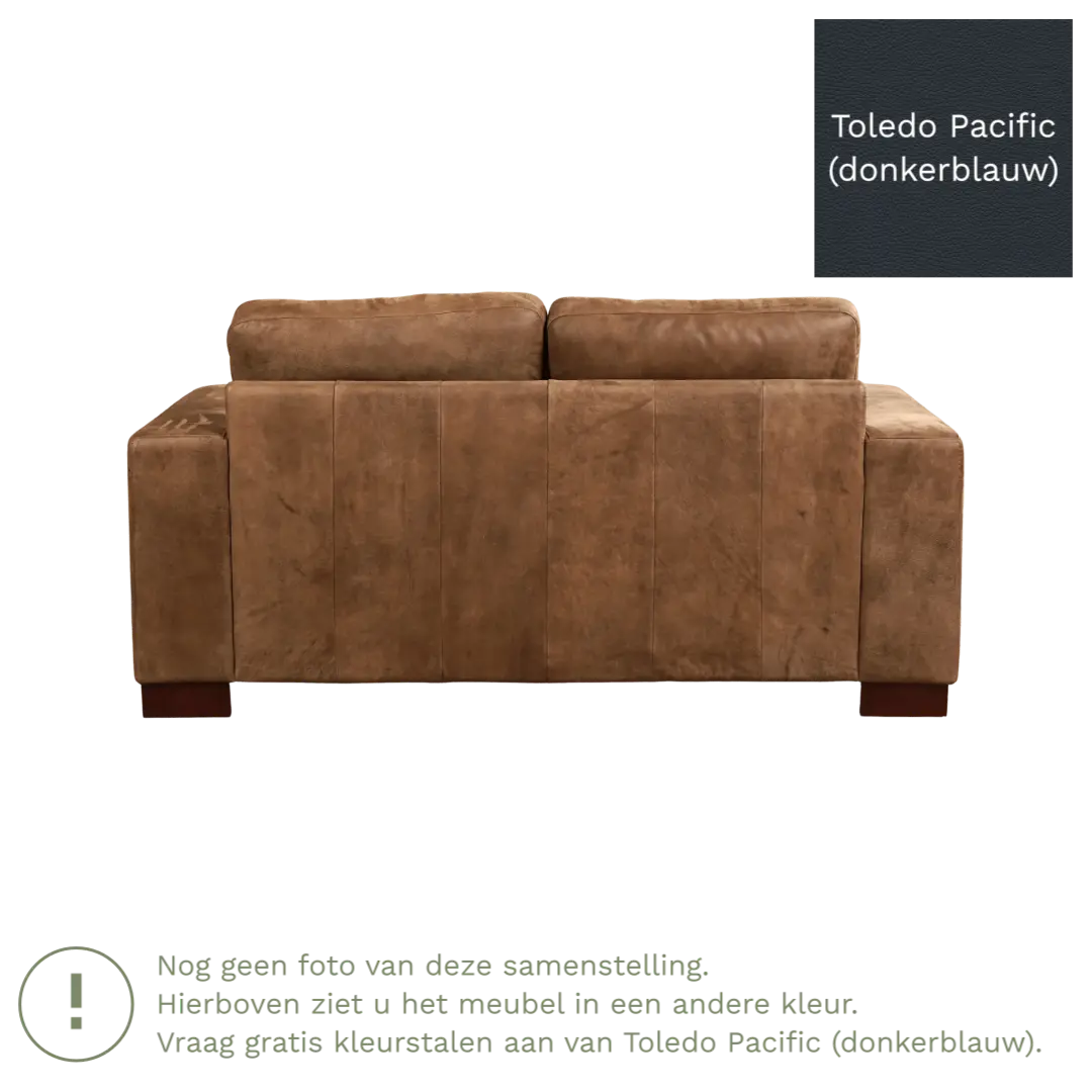 afbeelding van Leren bank Enjoy - 2 zits - Toledo Pacific (donkerblauw) - Poten hout bruin