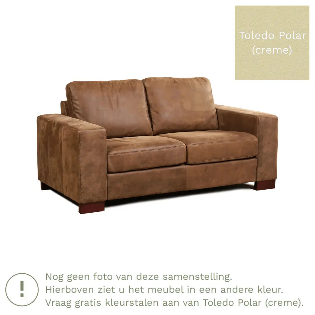 afbeelding van Leren bank Enjoy - 2 zits - Toledo Polar (crème) - Poten hout bruin