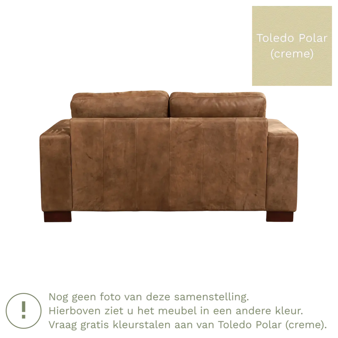 afbeelding van Leren bank Enjoy - 2 zits - Toledo Polar (crème) - Poten hout zwart