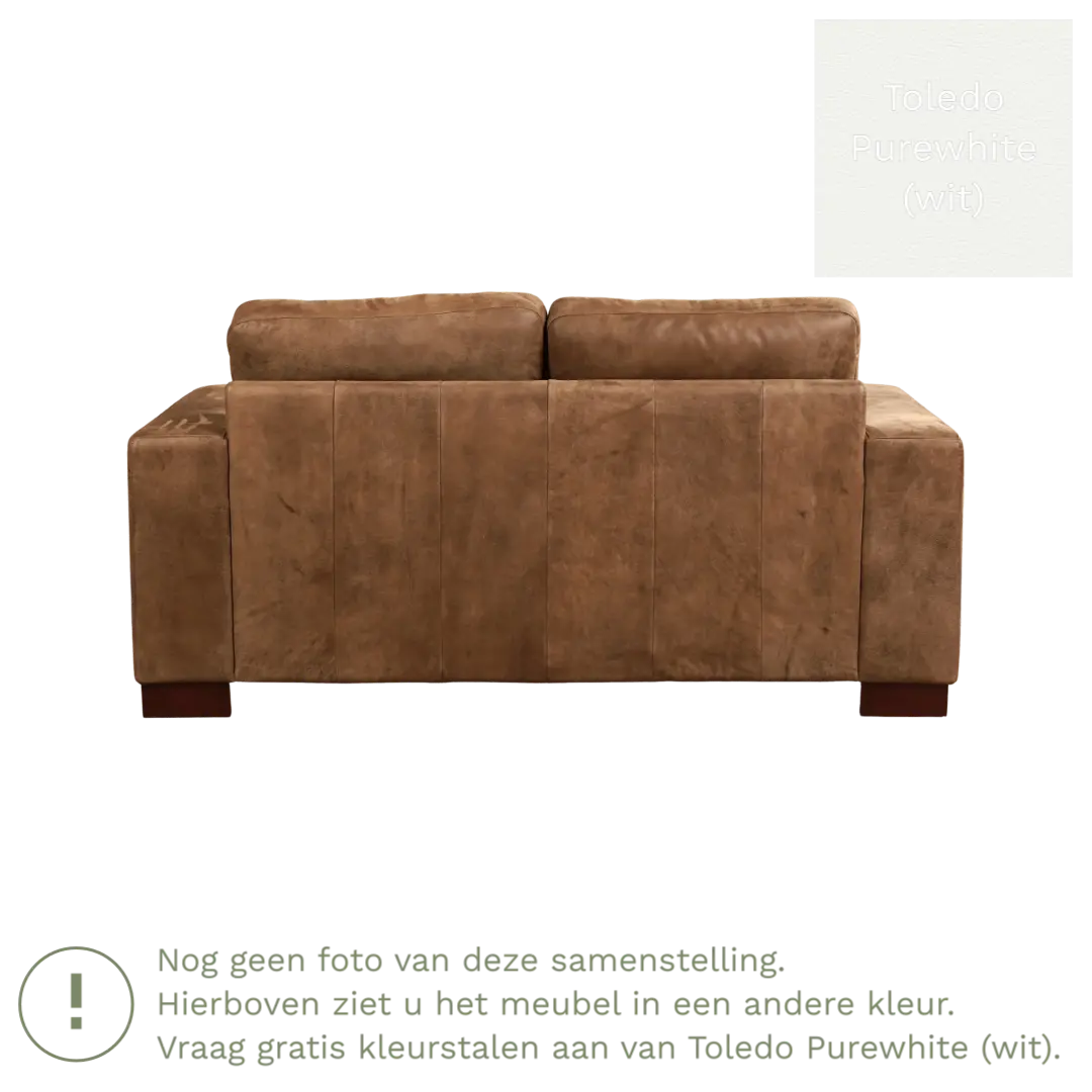 afbeelding van Leren bank Enjoy - 2 zits - Toledo Purewhite (wit) - Poten hout zwart