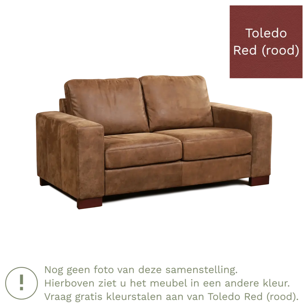 afbeelding van Leren bank Enjoy - 2 zits - Toledo Red (rood) - Poten hout bruin