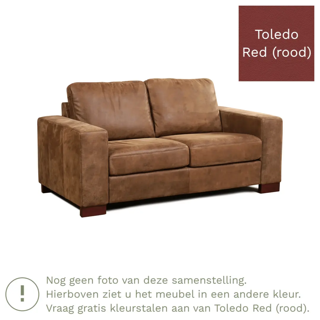 afbeelding van Leren bank Enjoy - 2 zits - Toledo Red (rood) - Poten hout zwart