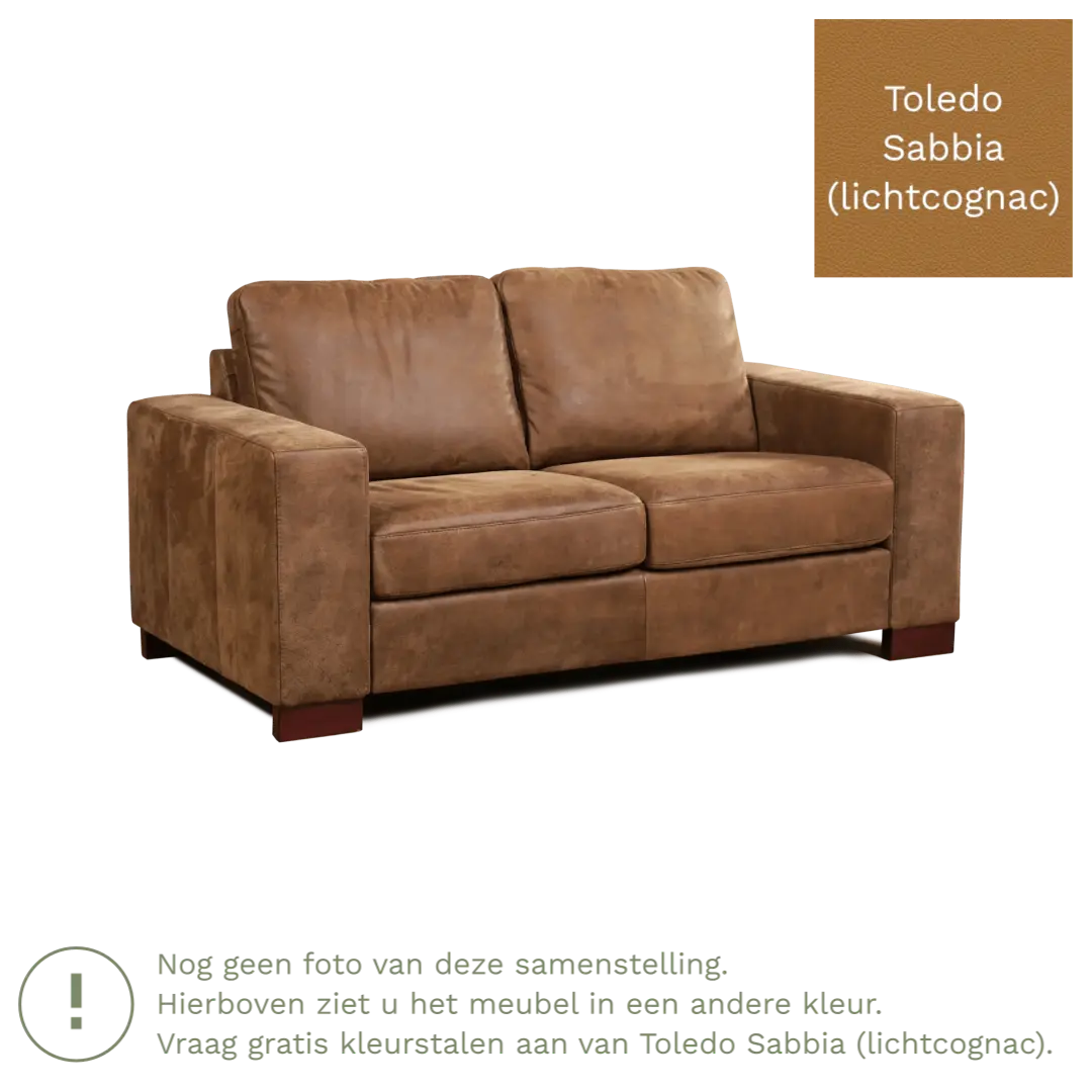 afbeelding van Leren bank Enjoy - 2 zits - Toledo Sabbia (lichtcognac) - Poten hout zwart
