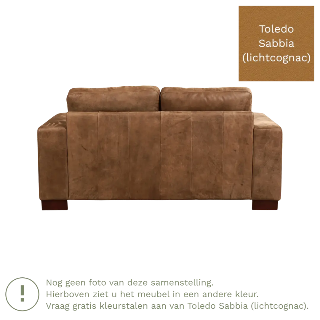 afbeelding van Leren bank Enjoy - 2 zits - Toledo Sabbia (lichtcognac) - Poten hout zwart