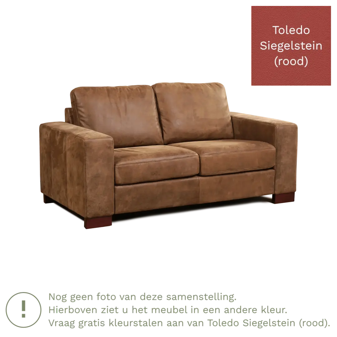 afbeelding van Leren bank Enjoy - 2 zits - Toledo Siegelstein (rood) - Poten hout bruin