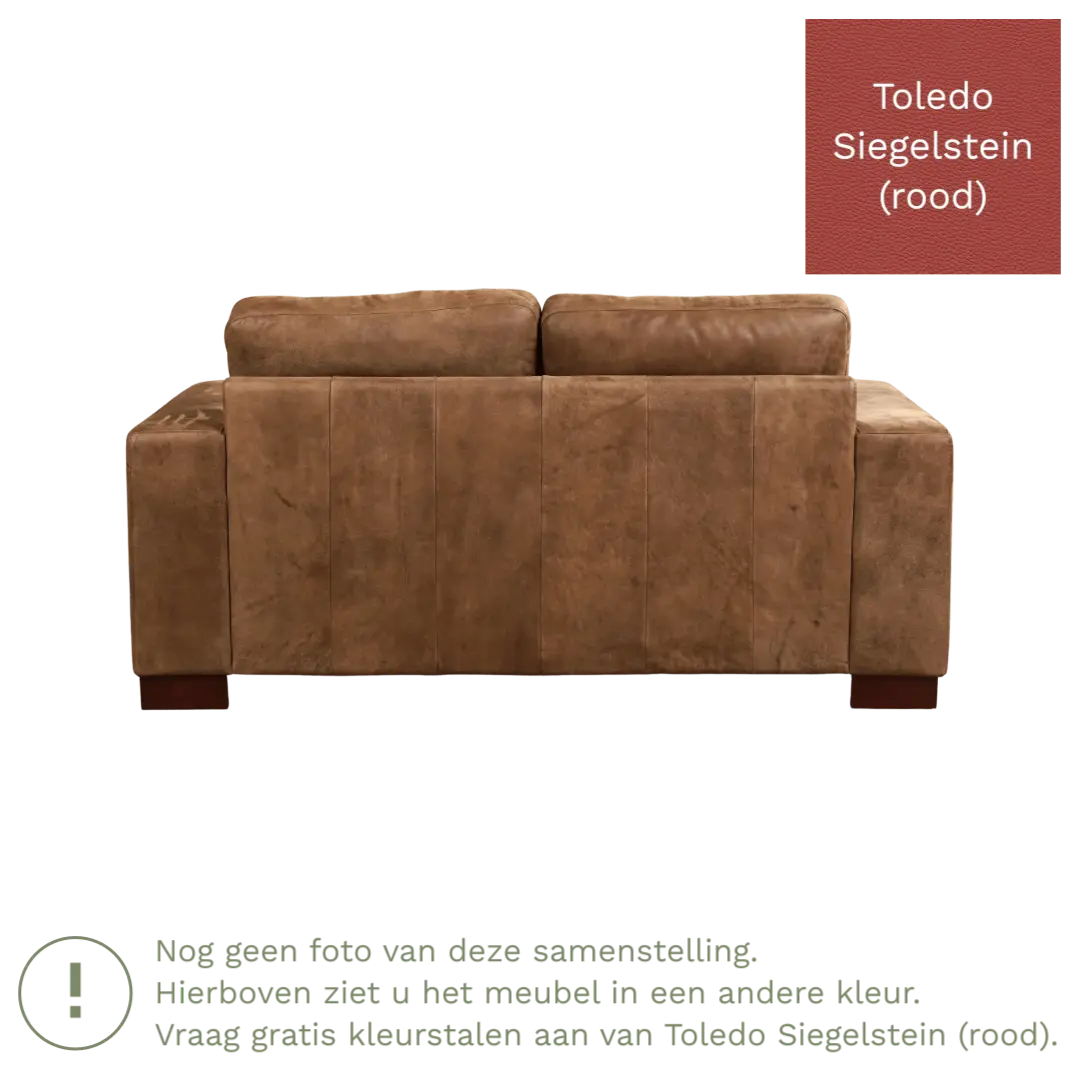 afbeelding van Leren bank Enjoy - 2 zits - Toledo Siegelstein (rood) - Poten hout bruin