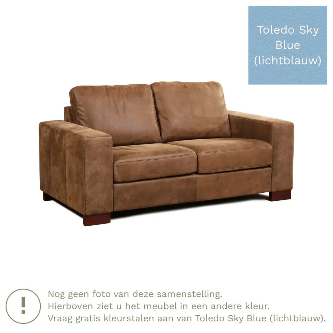afbeelding van Leren bank Enjoy - 2 zits - Toledo Sky Blue (lichtblauw) - Poten hout bruin