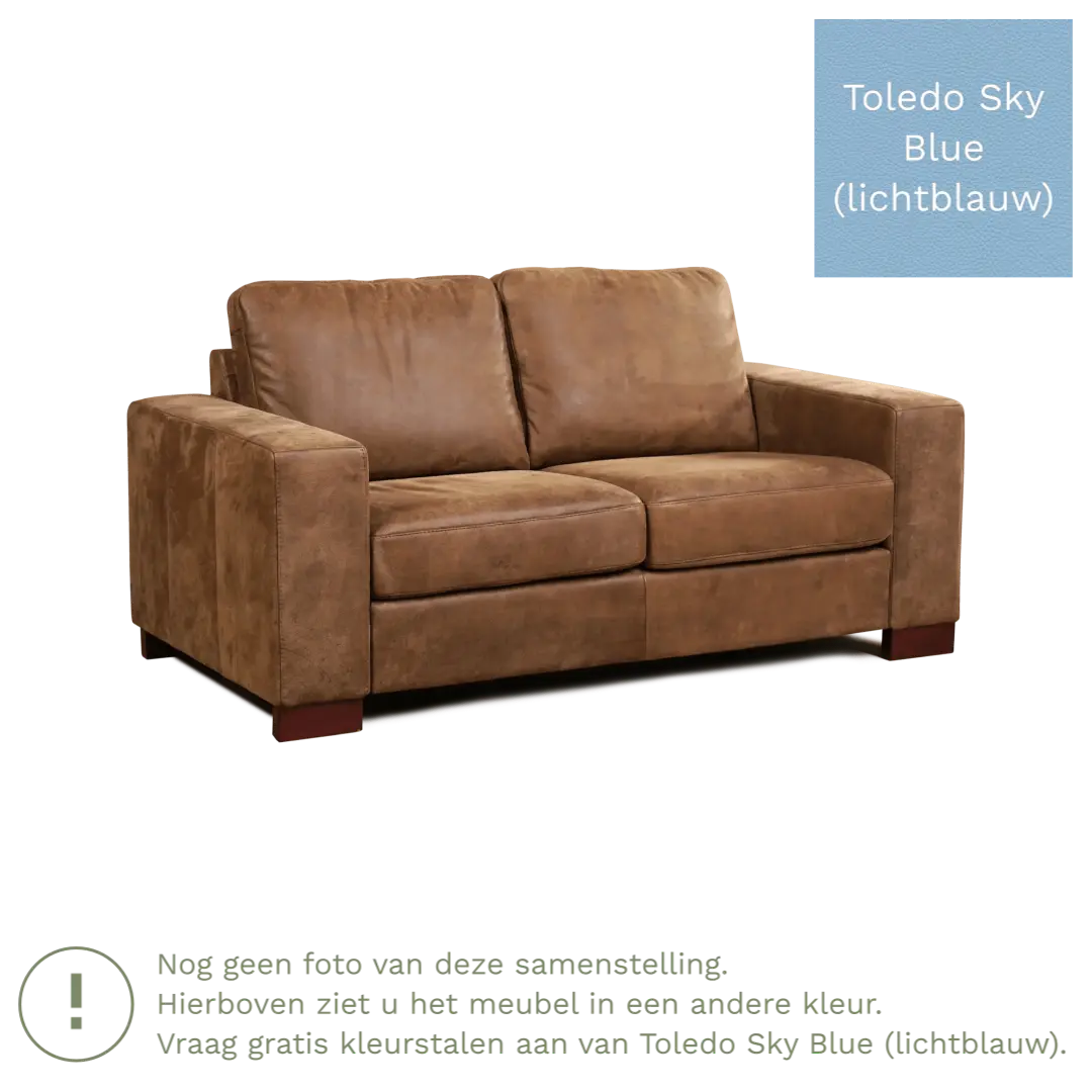 afbeelding van Leren bank Enjoy - 2 zits - Toledo Sky Blue (lichtblauw) - Poten hout bruin
