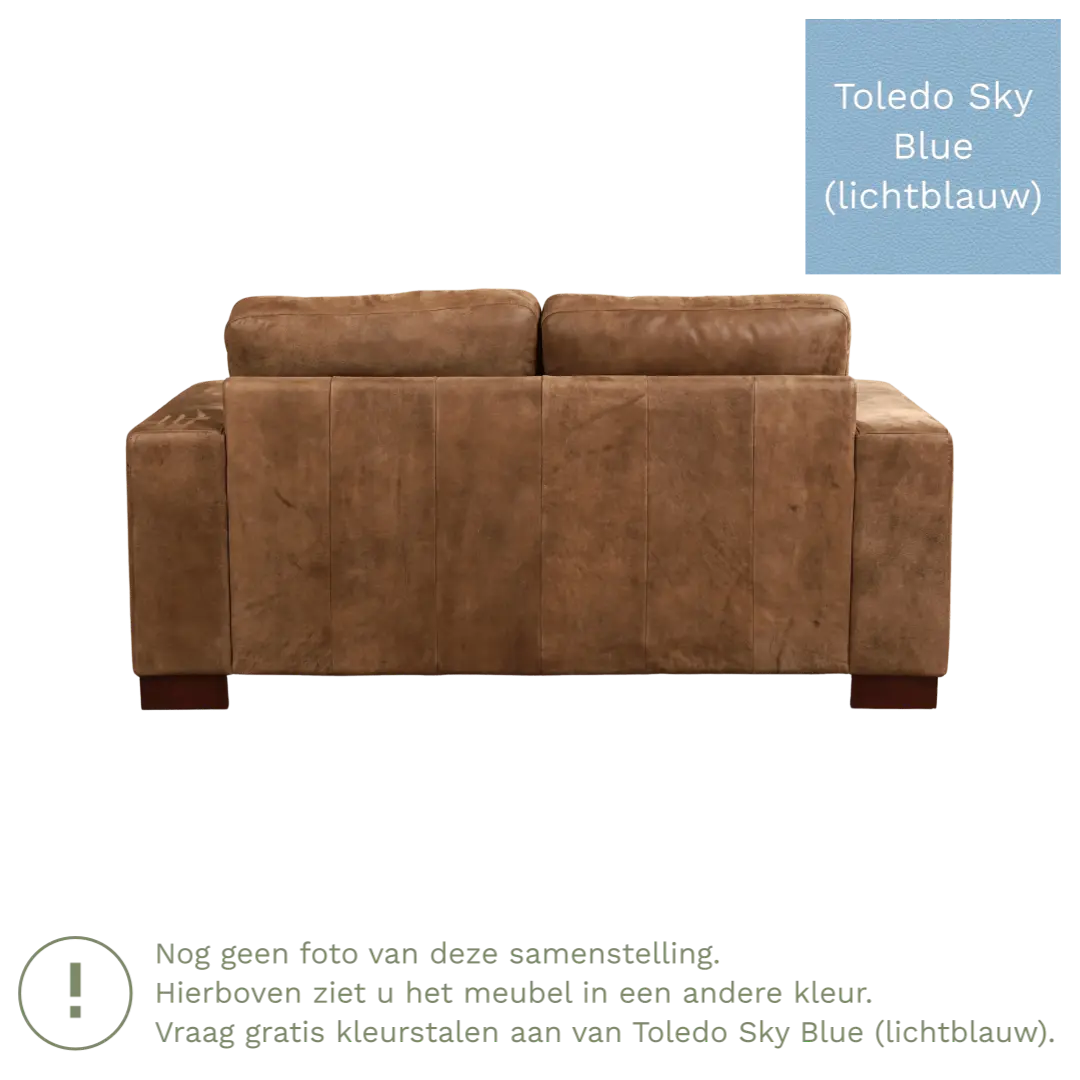 afbeelding van Leren bank Enjoy - 2 zits - Toledo Sky Blue (lichtblauw) - Poten hout bruin