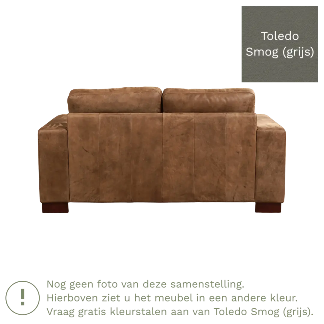 afbeelding van Leren bank Enjoy - 2 zits - Toledo Smog (grijs) - Poten hout bruin