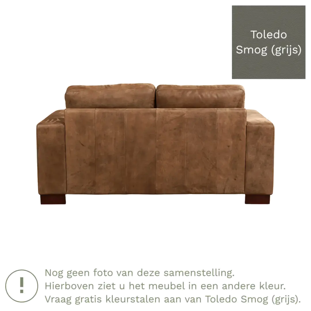 afbeelding van Leren bank Enjoy - 2 zits - Toledo Smog (grijs) - Poten hout zwart