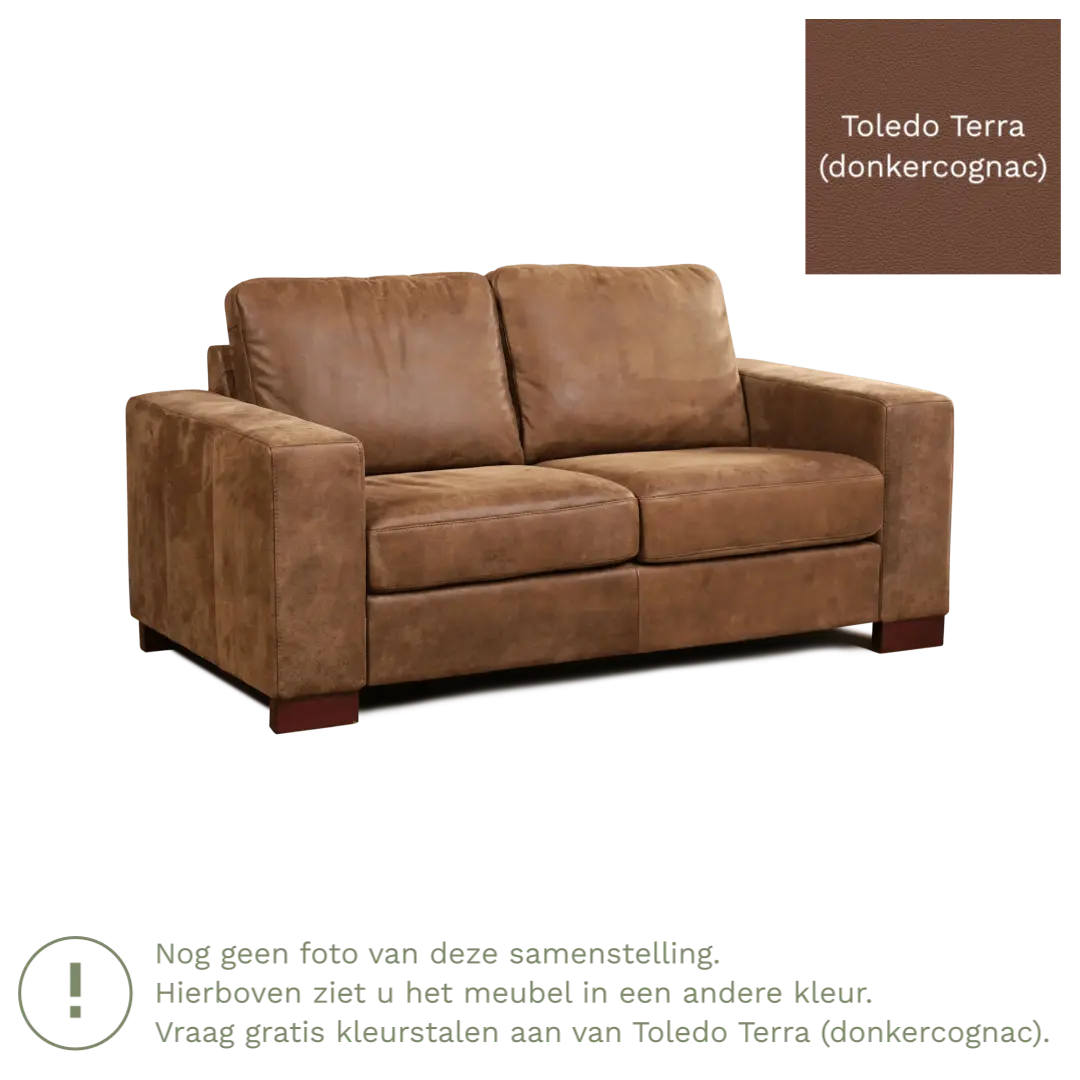 afbeelding van Leren bank Enjoy - 2 zits - Toledo Terra (donkercognac) - Poten hout zwart
