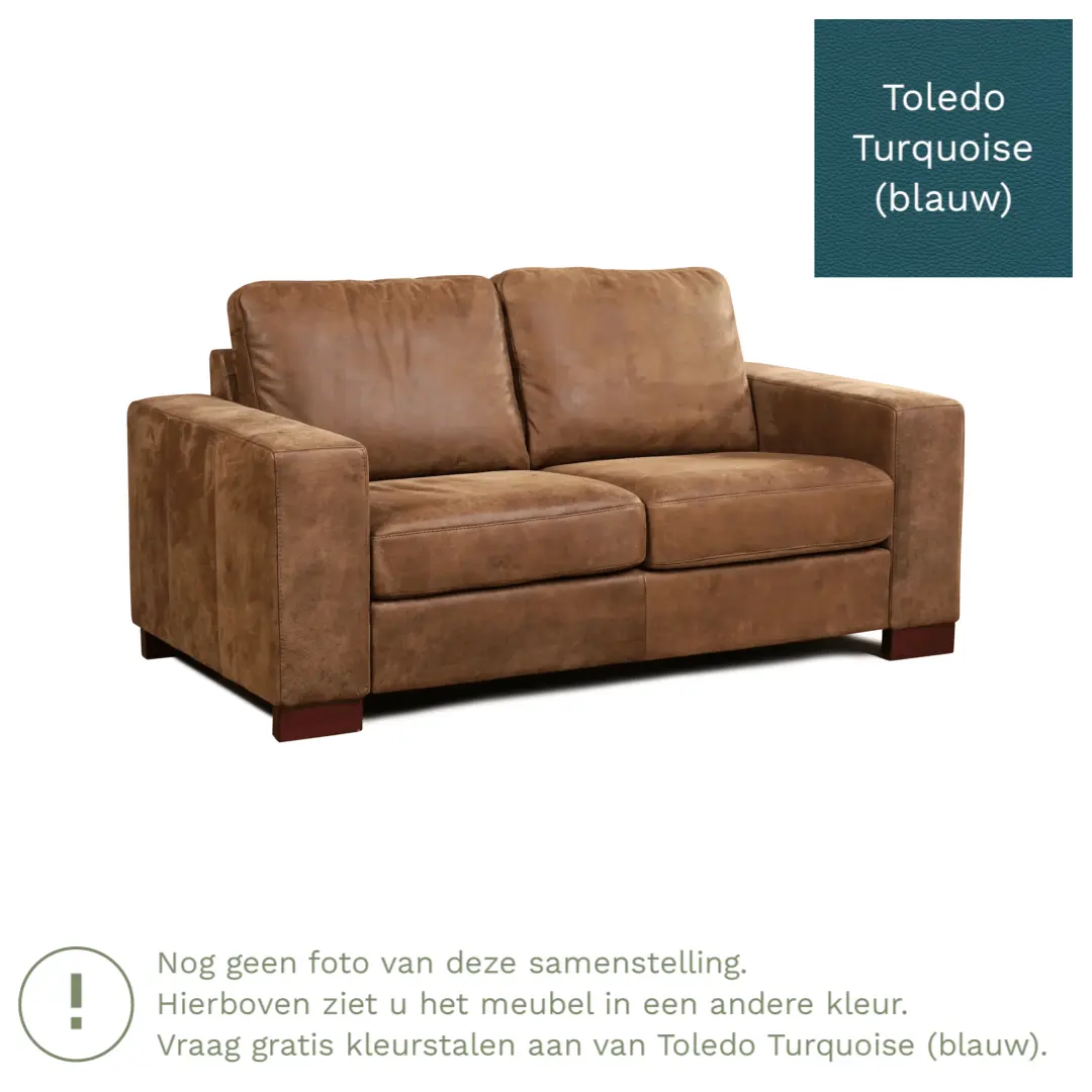 afbeelding van Leren bank Enjoy - 2 zits - Toledo Turquoise (blauw) - Poten hout zwart