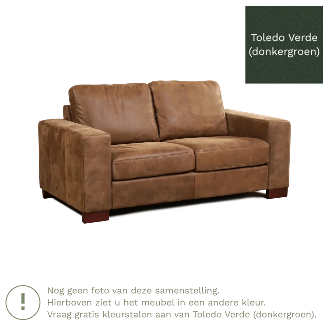 afbeelding van Leren bank Enjoy - 2 zits - Toledo Verde (donkergroen) - Poten hout zwart