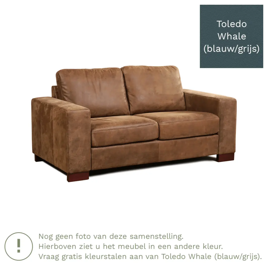 afbeelding van Leren bank Enjoy - 2 zits - Toledo Whale (blauw/grijs) - Poten hout zwart