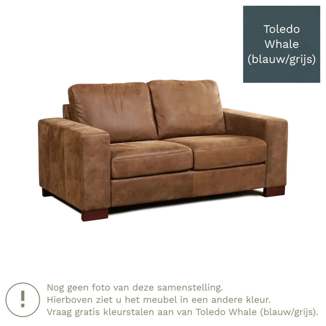 afbeelding van Leren bank Enjoy - 2 zits - Toledo Whale (blauw/grijs) - Poten hout zwart
