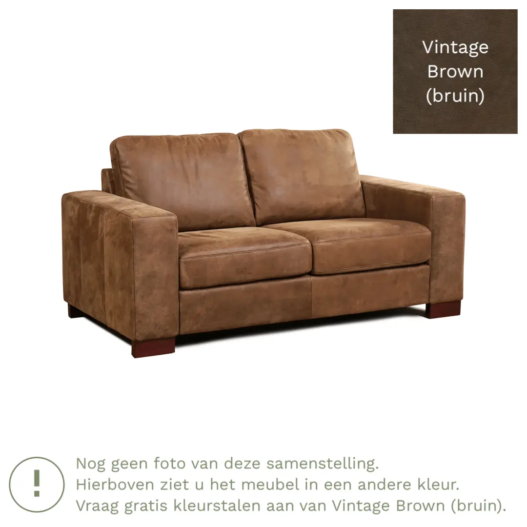 afbeelding van Leren bank Enjoy - 2 zits - Vintage Brown (bruin) - Poten hout bruin