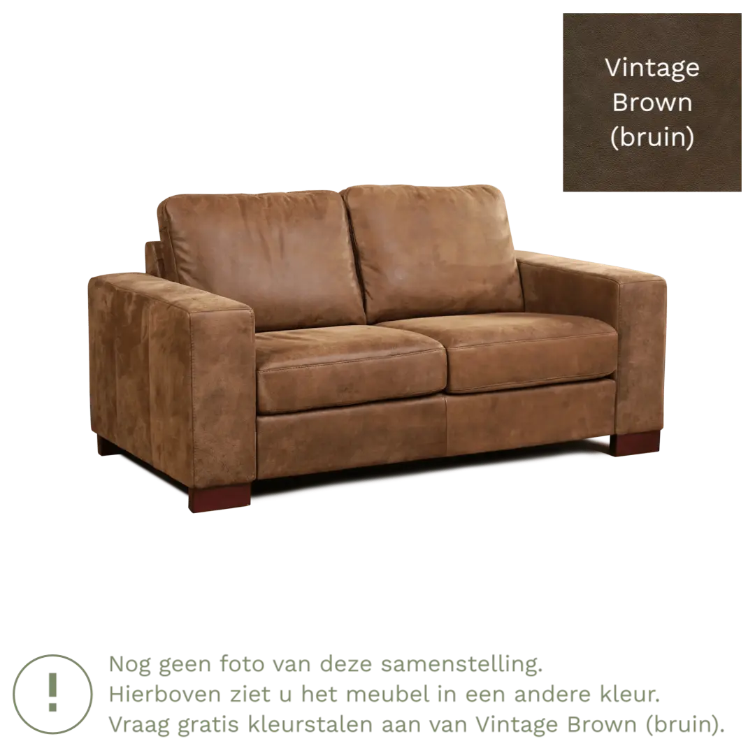 afbeelding van Leren bank Enjoy - 2 zits - Vintage Brown (bruin) - Poten hout zwart