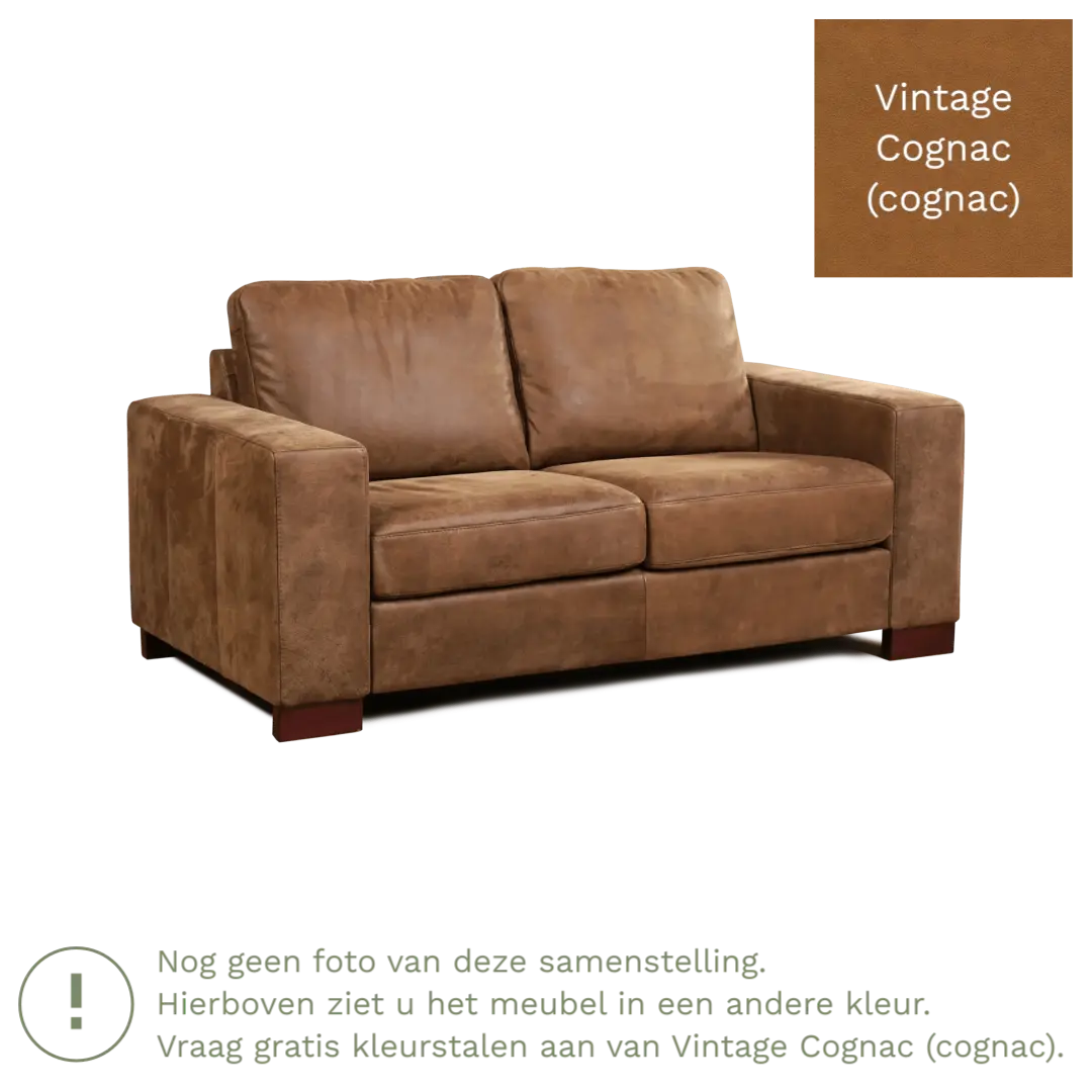 afbeelding van Leren bank Enjoy - 2 zits - Vintage Cognac (cognac) - Poten hout bruin