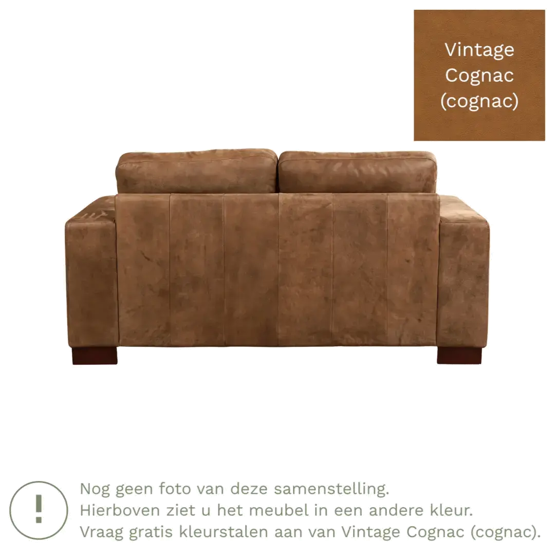 afbeelding van Leren bank Enjoy - 2 zits - Vintage Cognac (cognac) - Poten hout zwart
