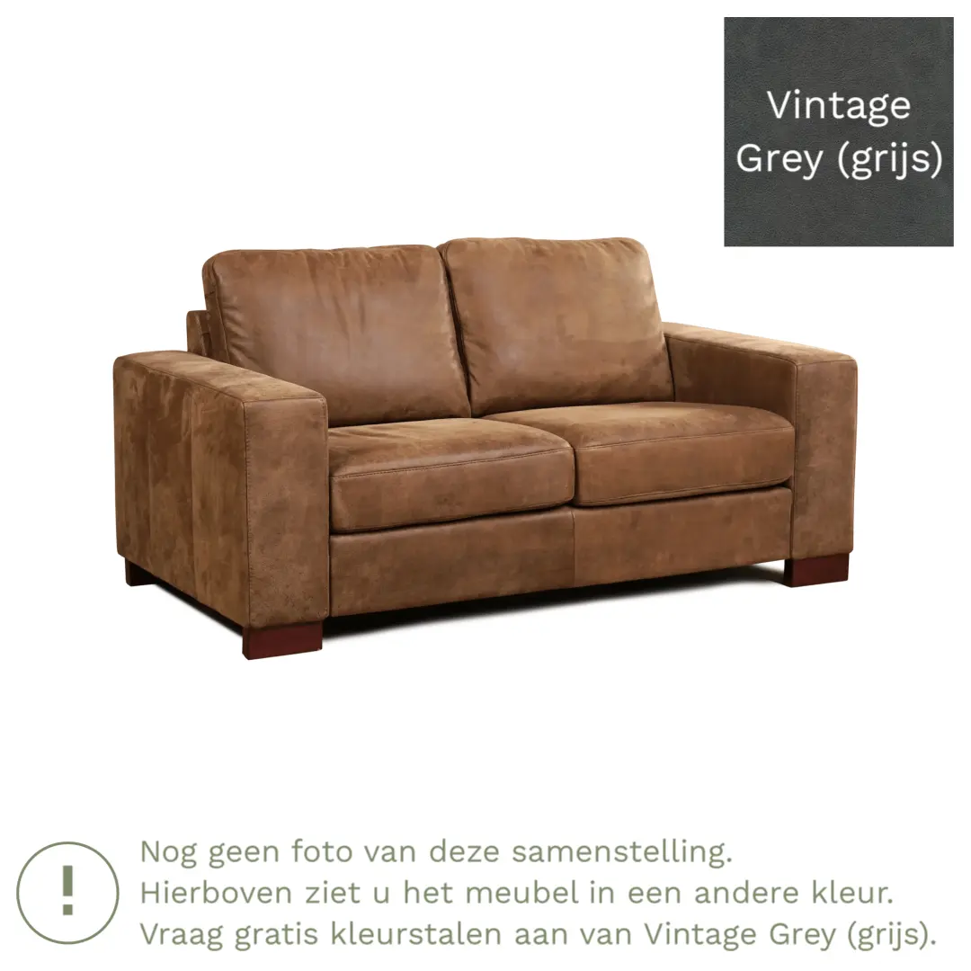 afbeelding van Leren bank Enjoy - 2 zits - Vintage Grey (grijs) - Poten hout bruin