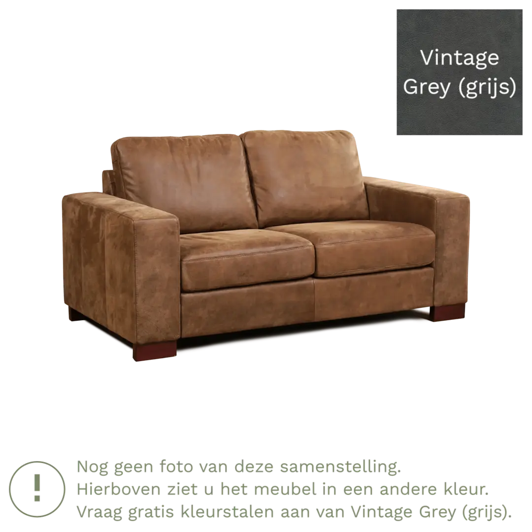 afbeelding van Leren bank Enjoy - 2 zits - Vintage Grey (grijs) - Poten hout zwart