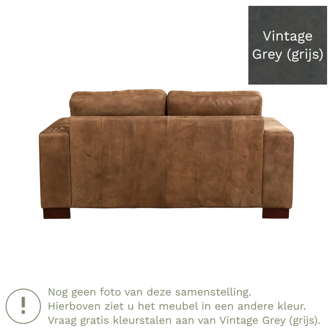 afbeelding van Leren bank Enjoy - 2 zits - Vintage Grey (grijs) - Poten hout zwart